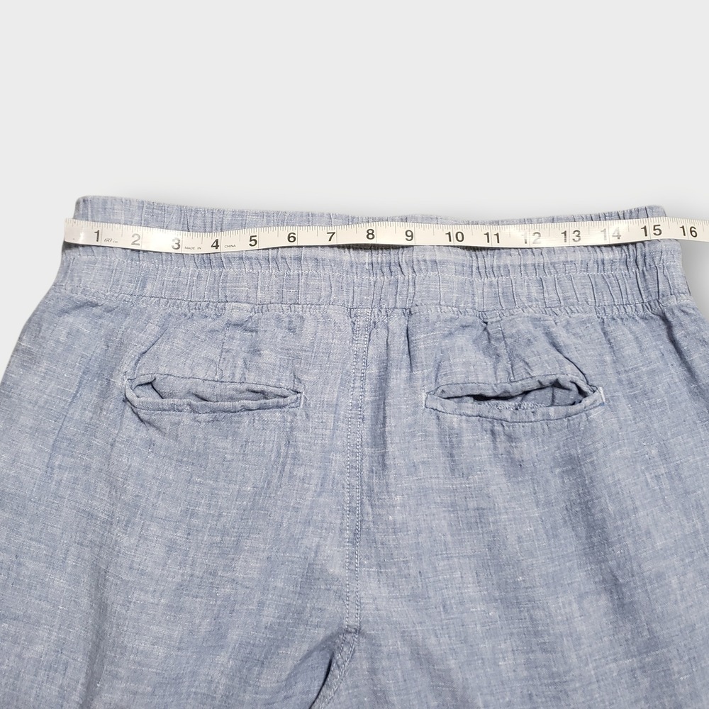 Athleta Cabo Linen Wide Leg Pant Chambray Blue Size 14 Elastic Waist Drawstring - Picture 7 of 11